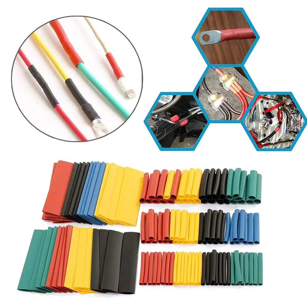 164PC Assorted Electrical Wire Terminals Insulated Crimp Connector Spade Ring Set Heat Shrink Sleeving Tube Wire Car Accessories