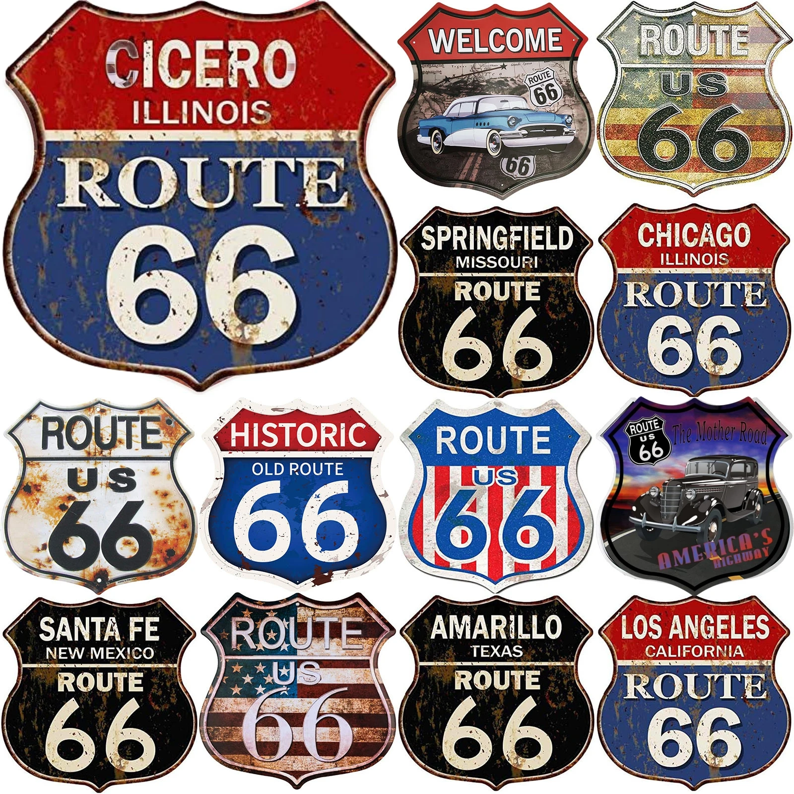 Фото Жестяные знаки Route 66 в винтажном стиле, металлический щит для гаража, мужской пещеры, бара, домашний декор для стен №1