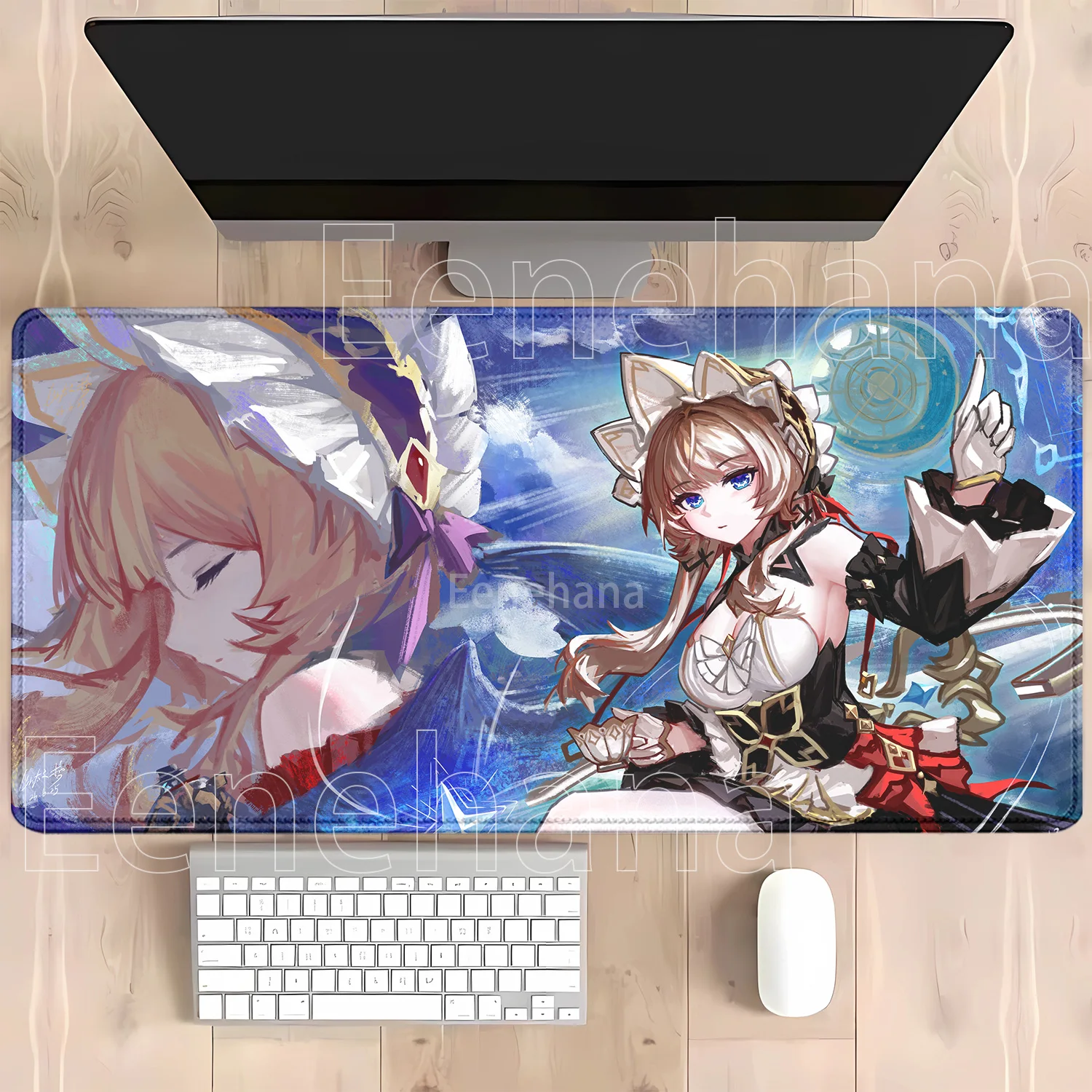 Genshin Impact Anime Kawaii Girl Gaming Mouse Pad - HD Print Desk Mat, Rubber Office Carpet with Overlock Edges