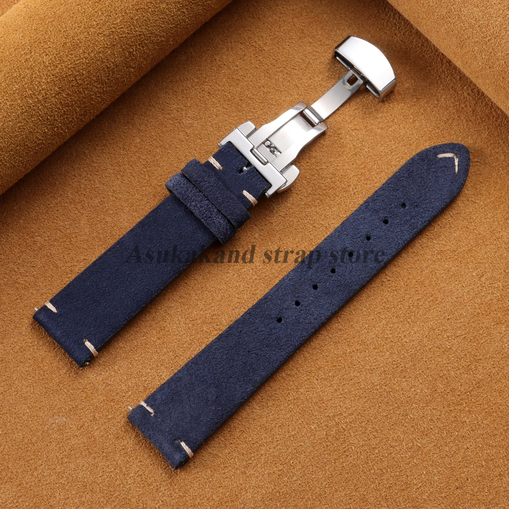 Quick Release Suede Calfskin Watch Strap with Butterfly Buckle