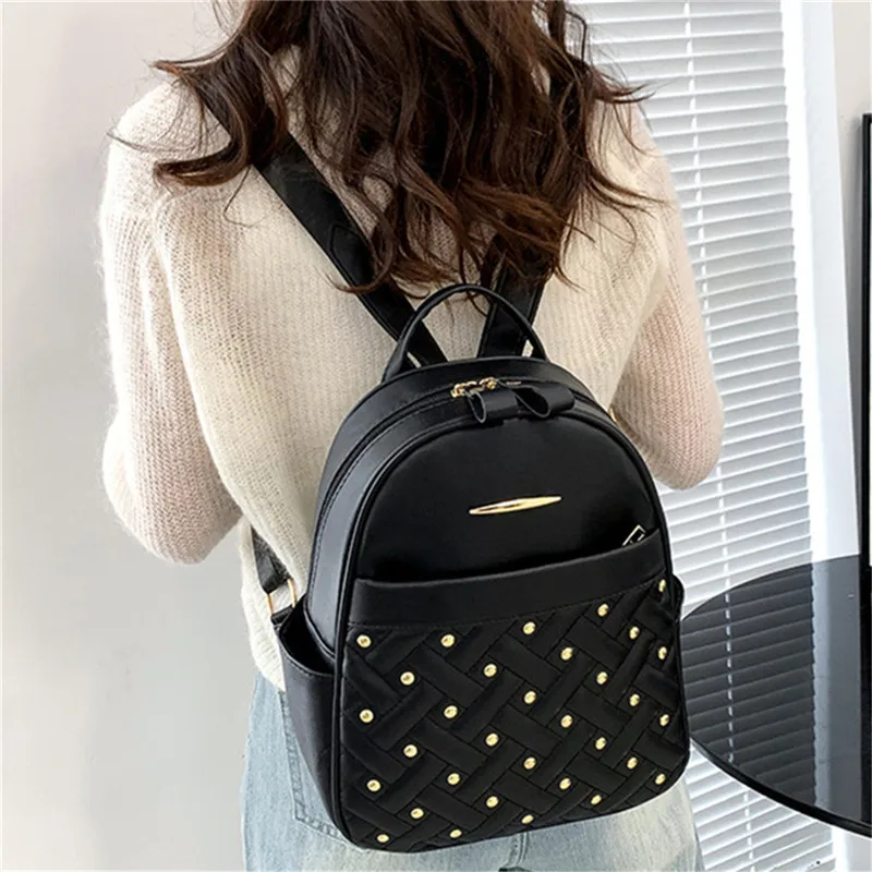 Designer Backpacks Women Leather Backpacks Girl School Bag For Teenager  Girls Travel Back Bag Retro Rivet Multi Pocket Bag - AliExpress