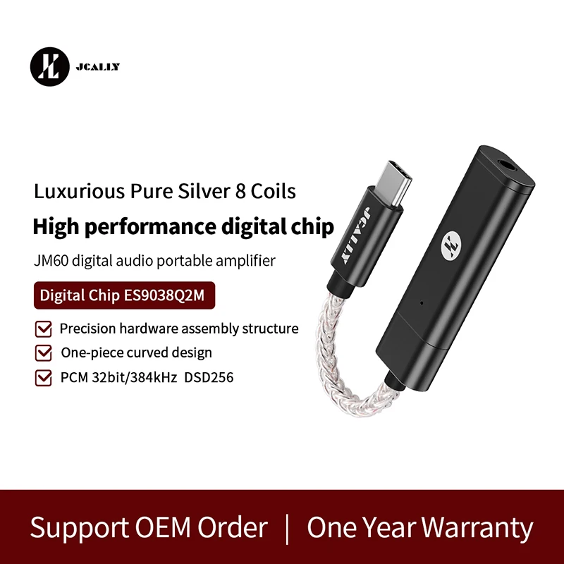 JCALLY JM60 JM60L USB Type-C / Lightning To 3.5mm Adapter Cable for Android /Apple Hi-res Earphone Adapter Digital Audio AMP DAC
