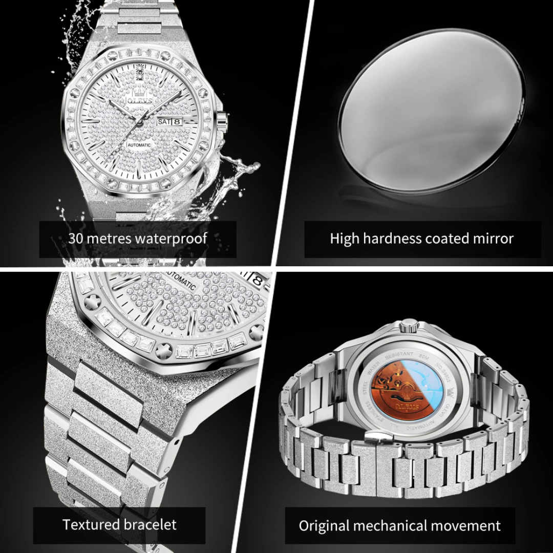 OLEVS 9803 Fashion Mechanical Watch Gift Round-dial Stainless Steel Watchband Wristwatch Week Display Calendar