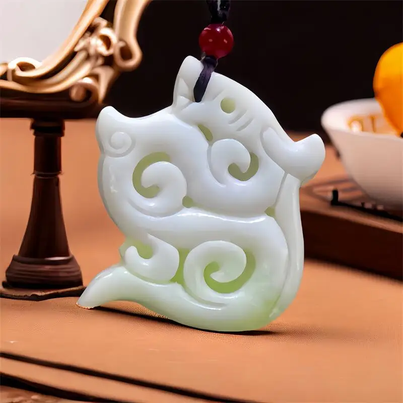 

White Natural Real Jade Dragon Pendant Necklace Luxury Charm Gemstones Gift Vintage Carved Jewelry Accessories Talismans Amulet