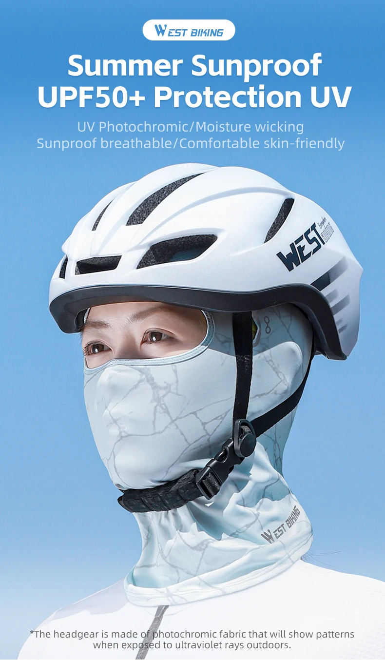 Description Picture 2 of itemWEST BIKING Summer Breathable Cycling Caps UV Photochromic Pattern UPF 50+ Sun Protection Ice Silk Balaclava Cooling Sport Gear