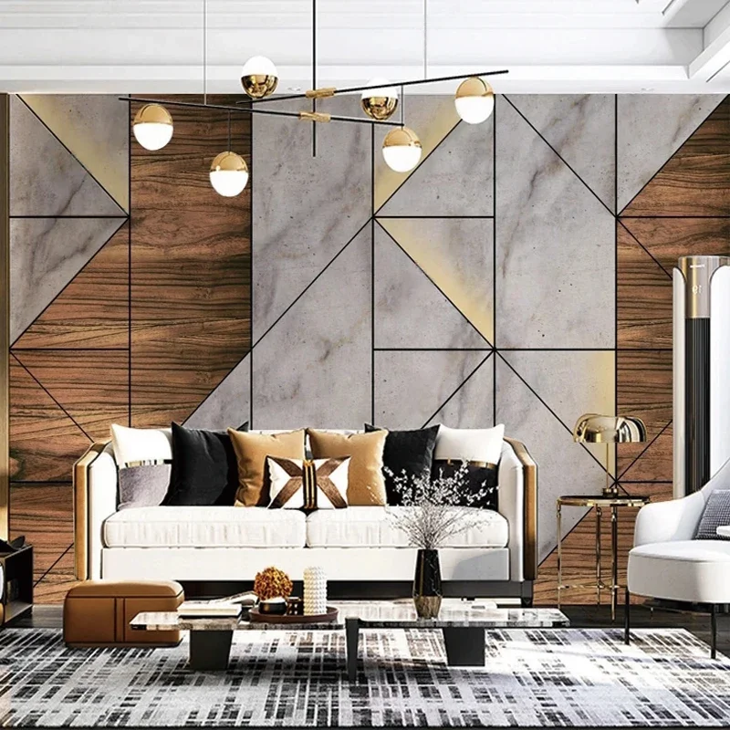 Luxo Moderno Geométrico Grão de Madeira Mármore Decoração da Arte da Parede à Prova Impermeável Água Personalizado Foto Mural Quarto Sofá Papel Pared 3d