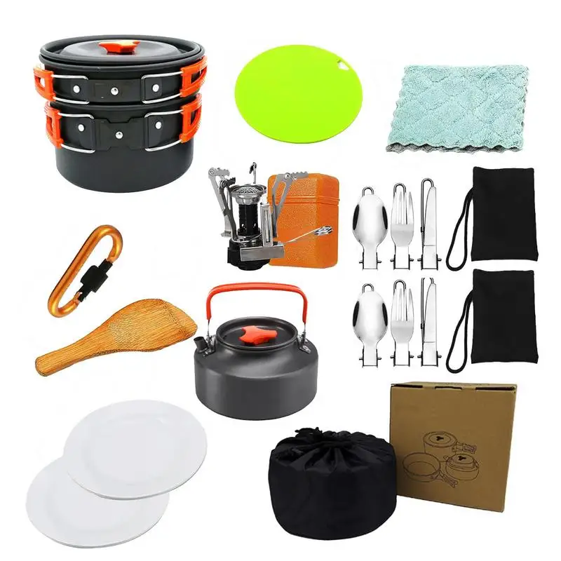 

Camping Cookware Kit Outdoor Stainless Aluminum Cooking Set Water Kettle Pan Pot Travelling Hiking Picnic BBQ Tableware Set