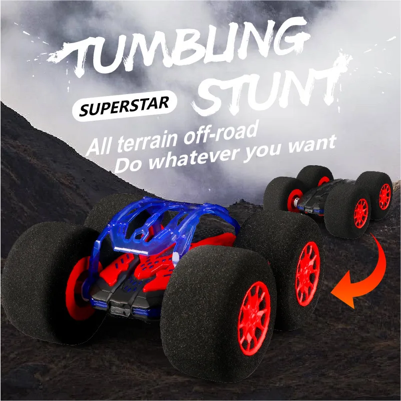 1 sponge four-wheel drive stunt car, wireless remote control toy car for boys and girls, 360 ° rotation and rolling 3