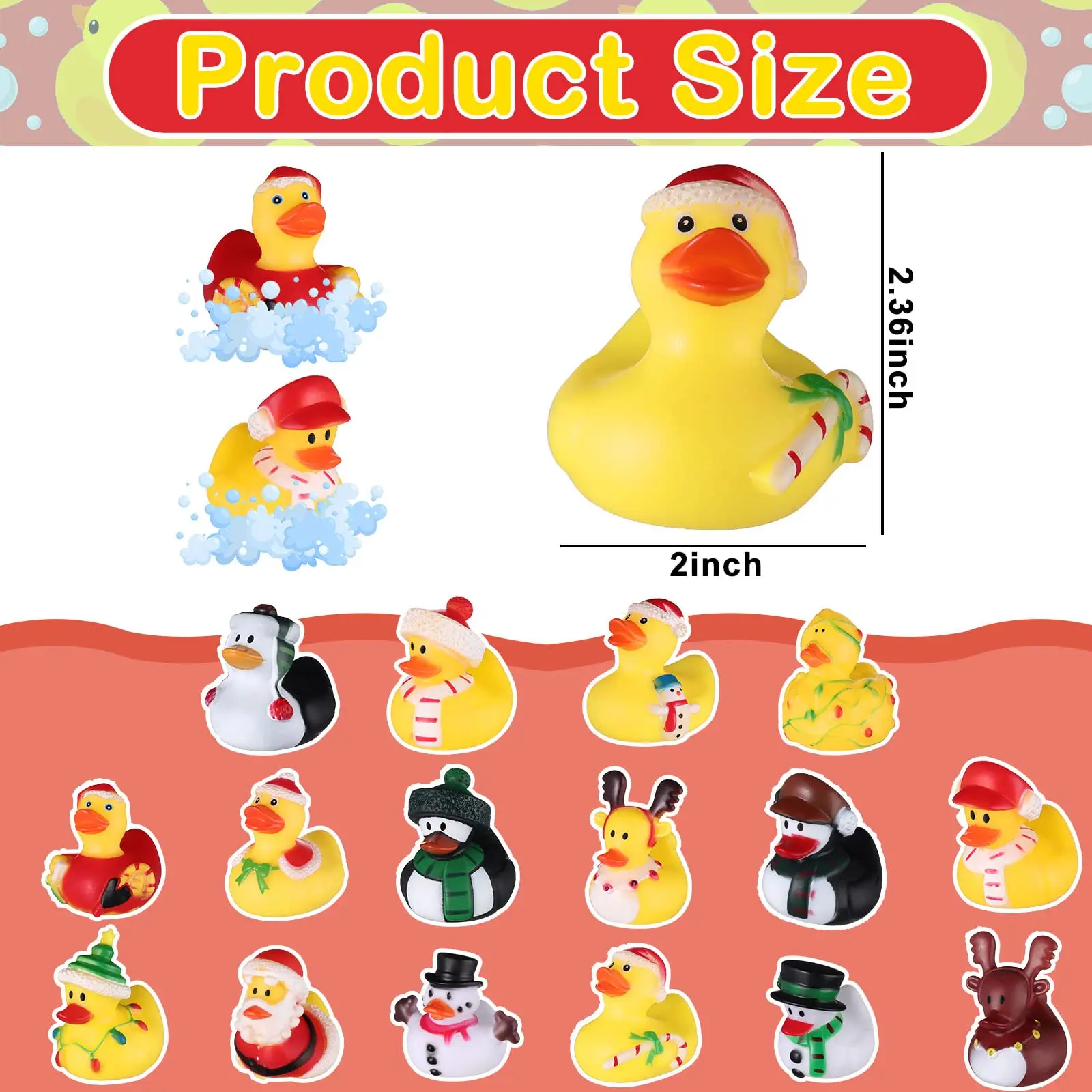 12/24/48 Pcs Christmas Rubber Ducks in Bulk Toys Holiday Rubber Ducks for Jeep Ducking, Xmas Party Favors Decorations 2