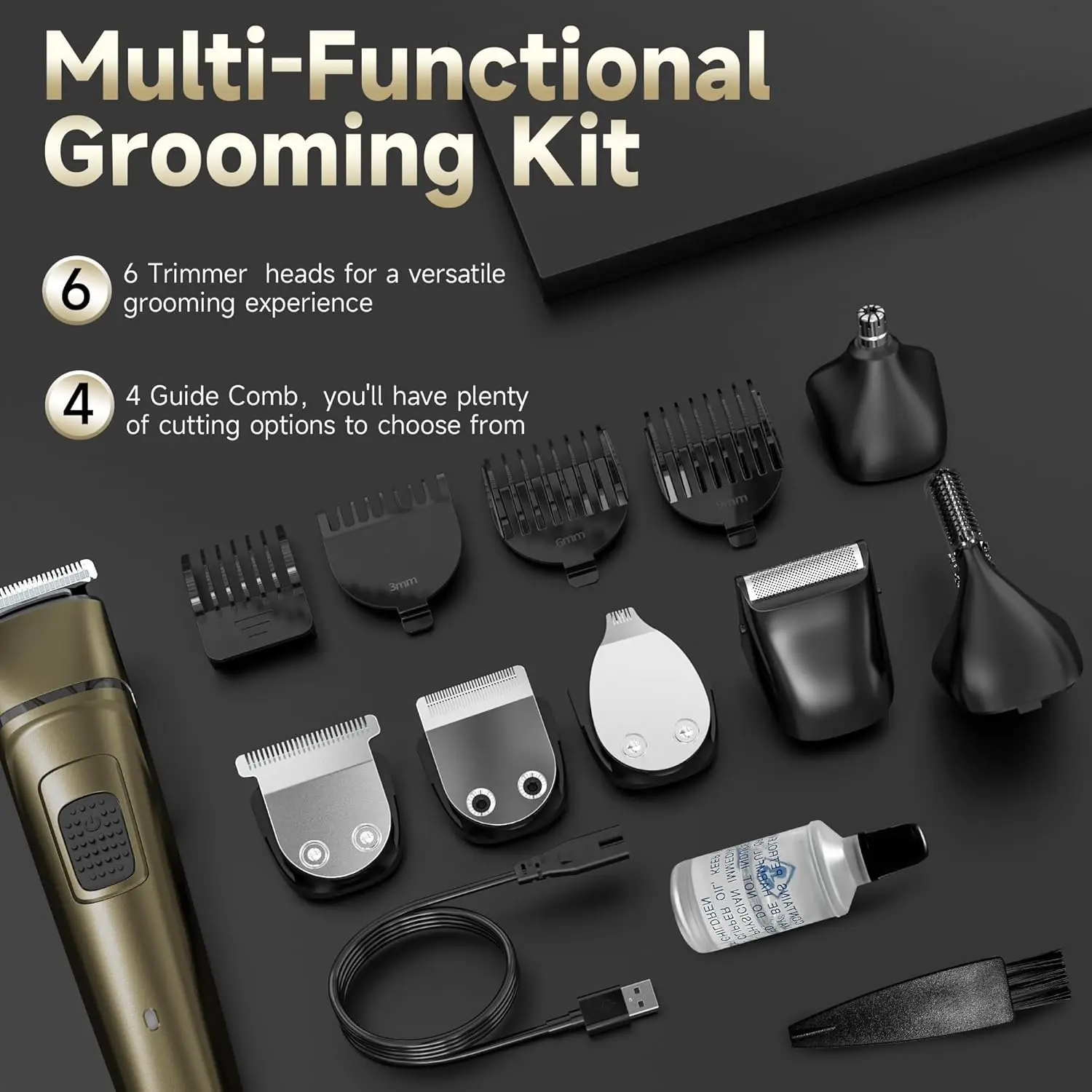 Sejoy 6 IN 1 Hair Trimmer for Men Electric Groin Hair Trimmer Cordless Beard Trimming Kit with Standing Charging Dock 4