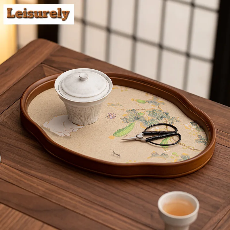 Bamboo Wood Glass Jade Rabbit Begonia Tea Tray Snack Plate Coffee Storage Board Organizers Desk Dishes For Serving Tea Ceremony