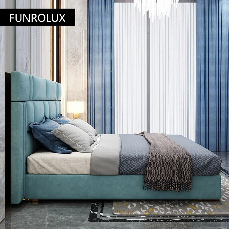 Modern leather bed First layer cowhide breathable Napa leather stainless steel plated 1.8Rice double bed