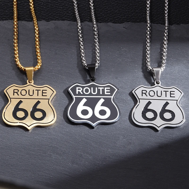 

Personalized Route 66 Mother Road Pendant Necklace Mother Road American Road Stainless Steel Luxury Jewelry for Men Women