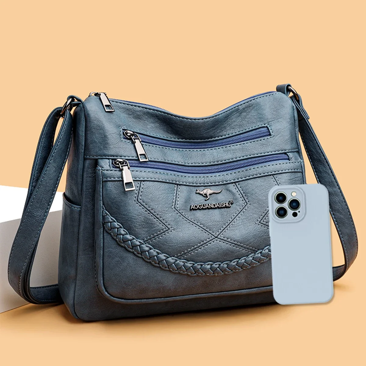 حقيبة كتف نسائية كلاسيكية مطرزة، مصنوعة من البولي...