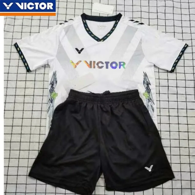 Victor New Men's and Women's Same Badminton Breathable Loose Short-sleeved Top with Shorts Set