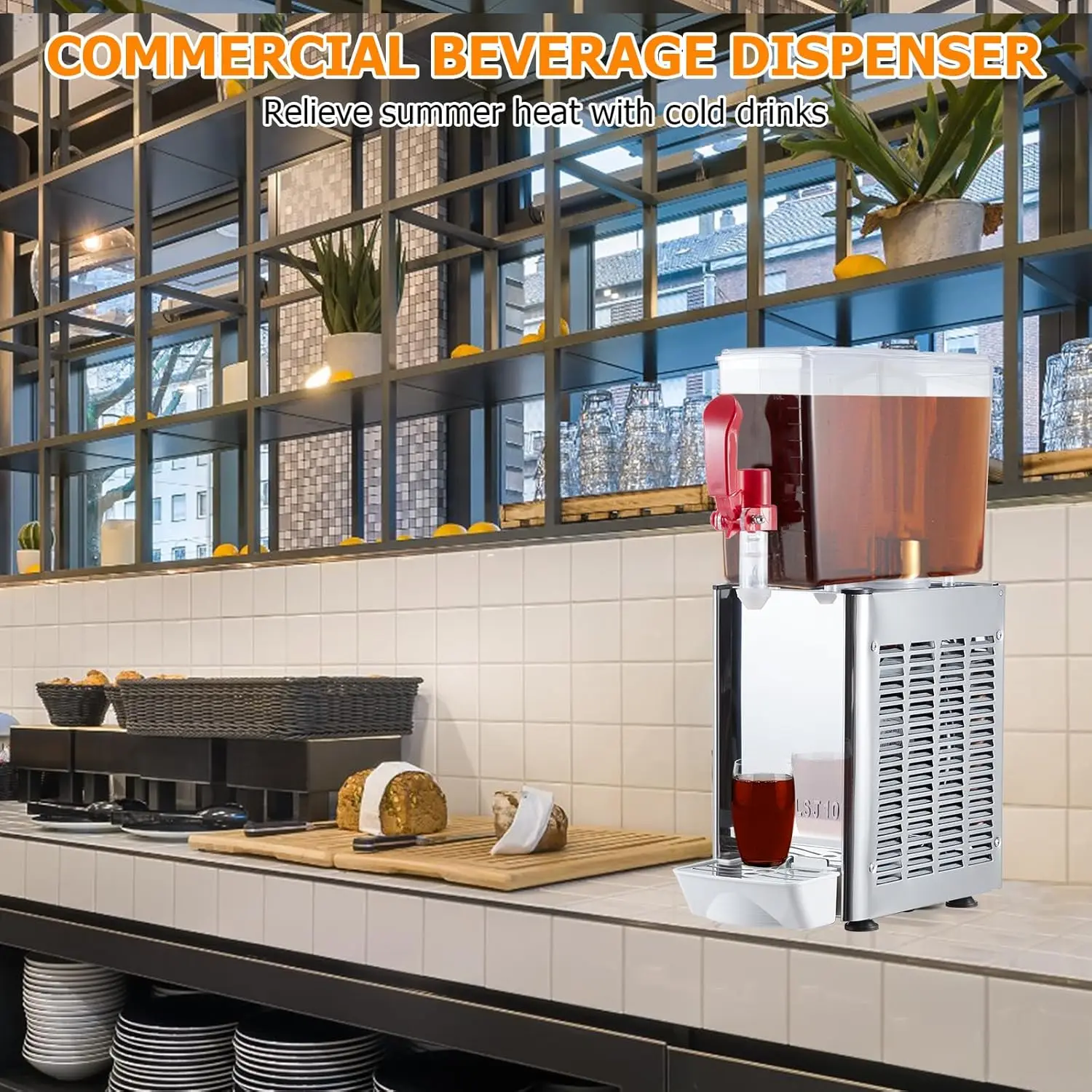 10L Stainless Steel Commercial Beverage Dispenser with 180W Cooling System for 7-12°C Temperature Range