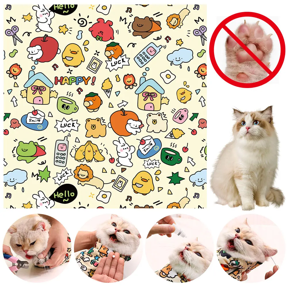 4 Sizes Cat Grooming Wrap Self-Adherent Cat Restraint Wrap Anti-Scratch Cat Swaddle Burrito Wrap for Cat Nail Trimming Grooming 2