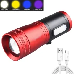 Multi - Color Waterproof LED Fishing Flashlight with Type C Rechargeable Battery (4 light source)