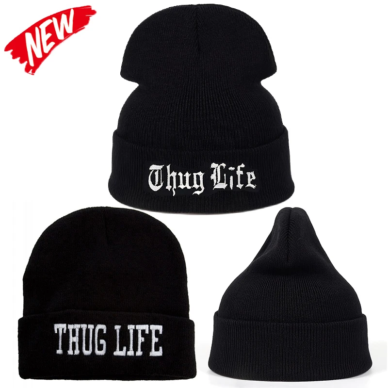New Men's Fashion Thug Life Embroidery Knitted Hat Winter