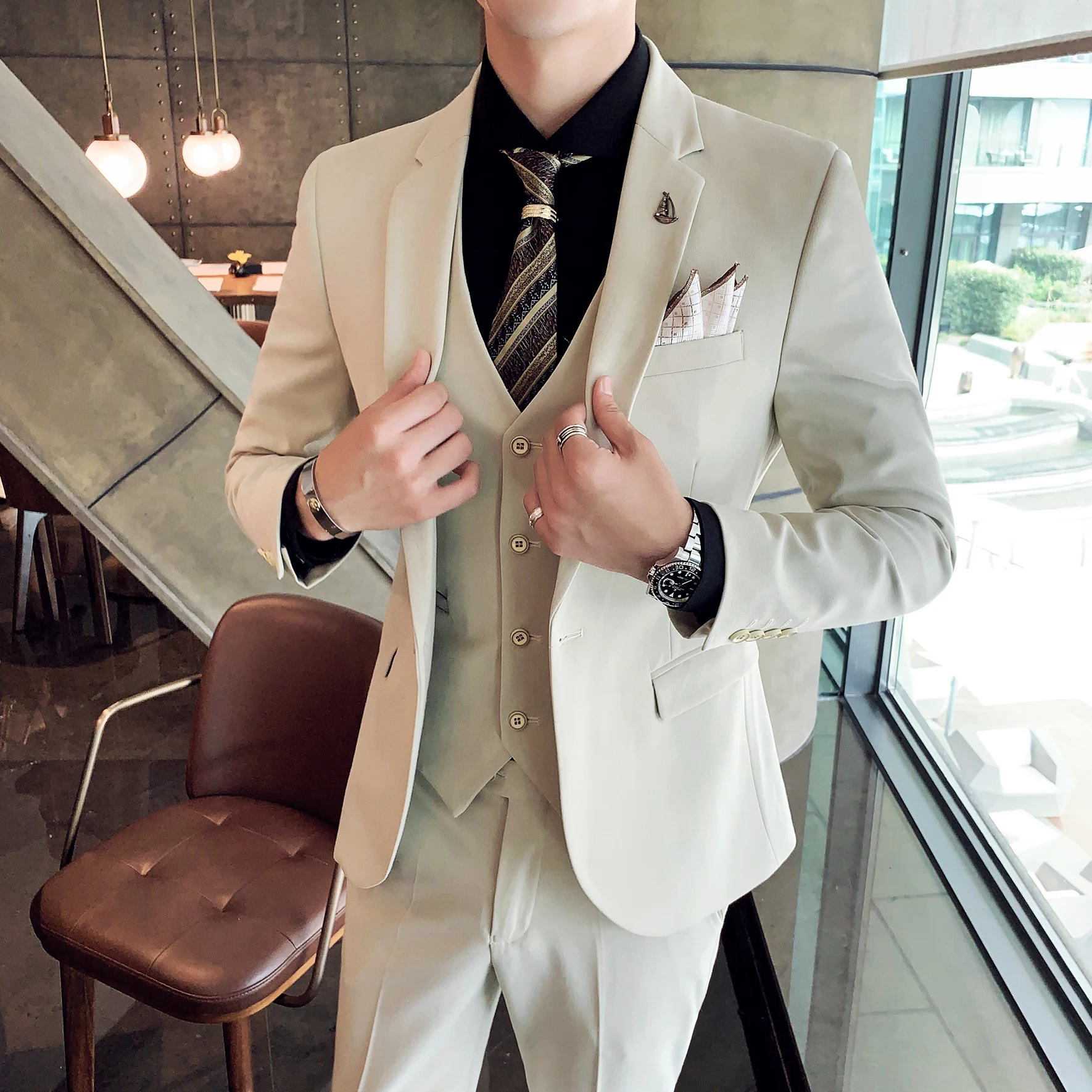 Formal suit Men's Three-piece suit set Casual business wedding banquet Outfit Vest Trousers