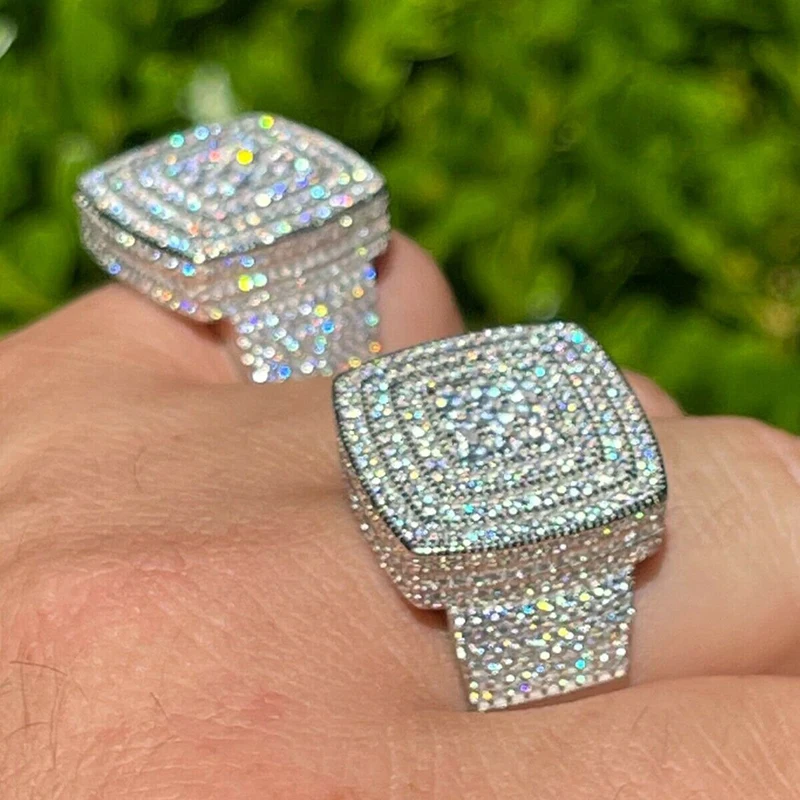 Huitan Wunderschöner quadratischer Ring für Damen/Herren, trendiger Party-Spezialring, luxuriöses Hochzeits-Accessoire, voll glänzender CZ-Schmuck mit Eleganz – Detail 12
