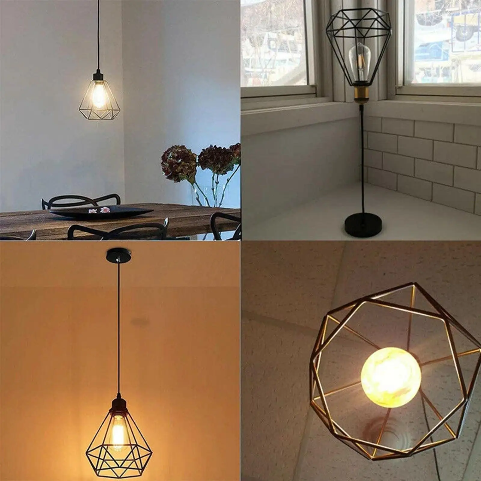 DIY Metal Pendant Lamp Shade Hanging Chandelier Lamp Vintage Style for Bedroom Cafe Living Room Decor Indoor Lighting Protective