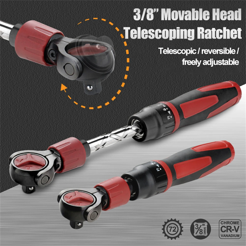3/8inch Drive Ratchet Wrench Steel 72 Tooth Ratchet Flexible Head Wrench with Quick Release Reversible Switches Wrench Hand Tool