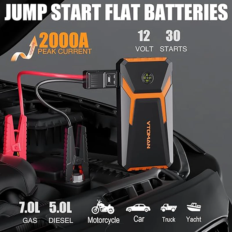VTOMAN V6 Pro Car Jump Starter Car Battery Charger 2000A Auto Emergency Booster Starting Device