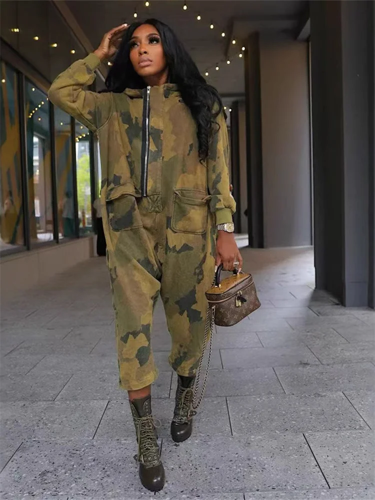 Wmstar Jumpsuit Women Camouflage Cargo Pants Pockets Zip Up Casual Cool Fashion Streetwear Romper Wholesale Dropshipping S-2XL