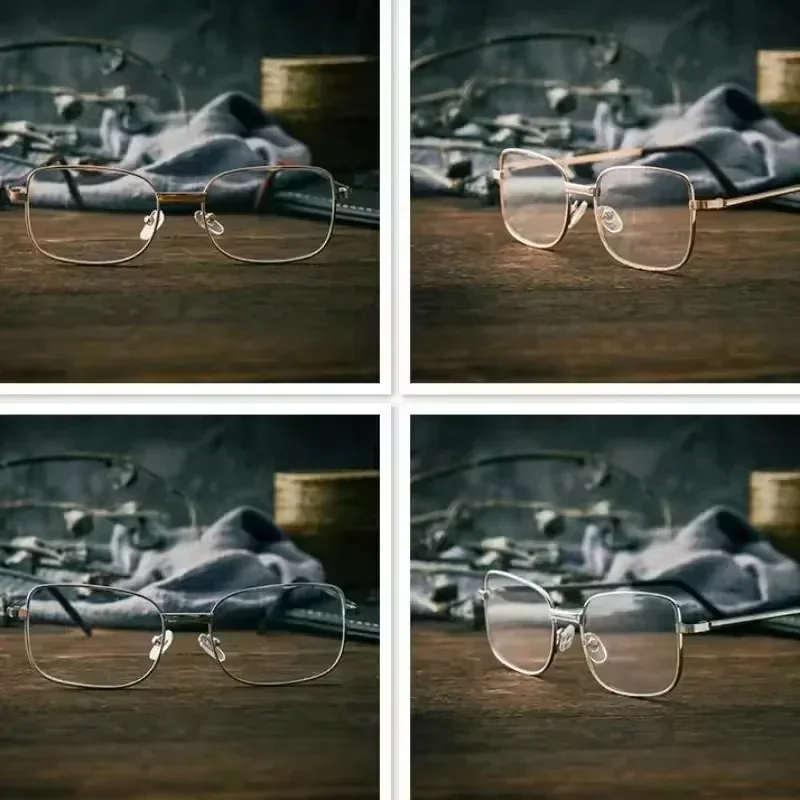 Anti-Scratch Reading Glasses Retro Square Presbyopic Eyewear With Glass Lenses Metal Hyperopia Eye Glasses Men's glasses +3.5+4