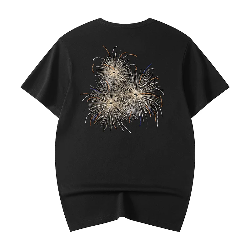 

Mens Summer T Shirts Casual Fashion Embroidery T Shirt Fireworks Designer Tees Shirt Loose Cotton Short Sleeve High Quality 2023