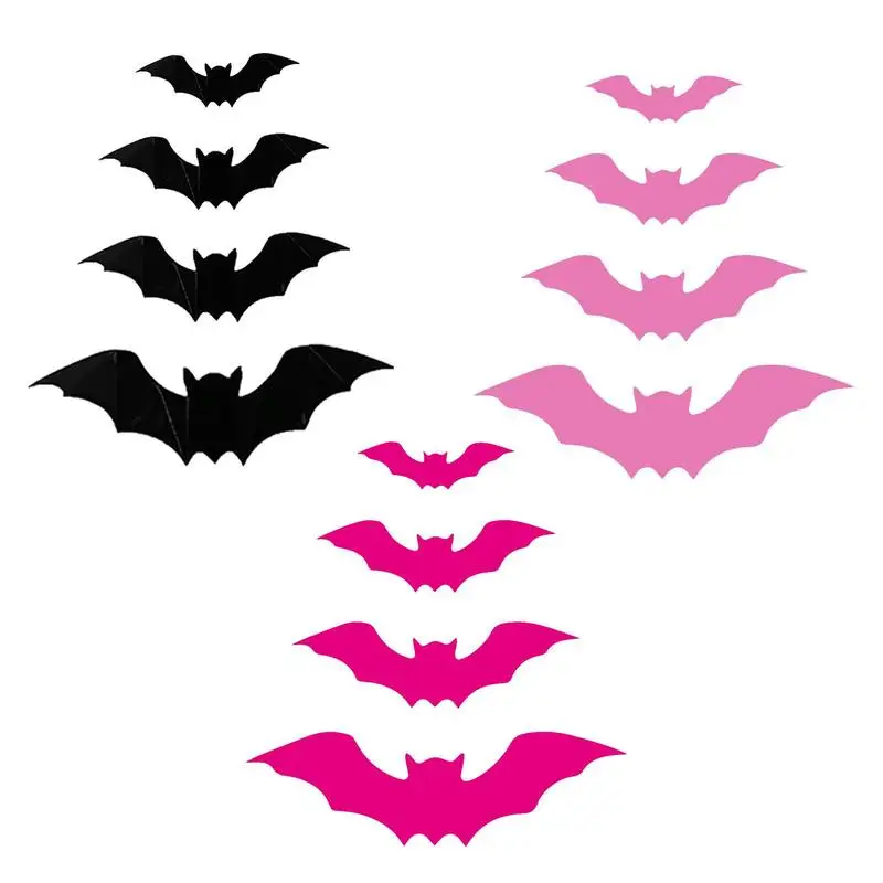 

16PCS Pink Bat Wall Stickers Waterproof Halloween Decals 3D DIY Art Craft Decor Reusable Peel And Stick For Rooms Living Rooms