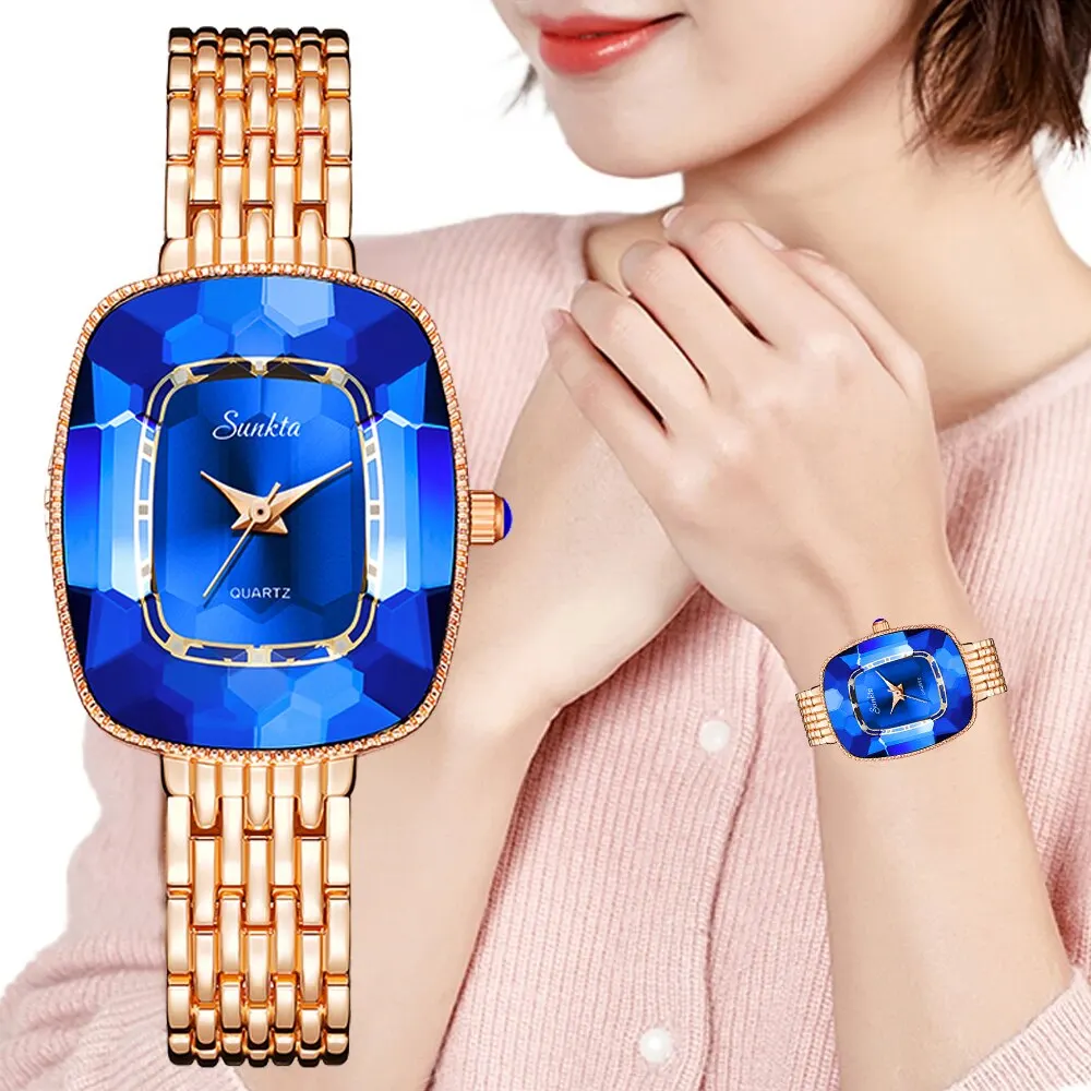 GoldWatchLadiesSquareWomenWatchesTopBrandLuxuryGoldenQuartz