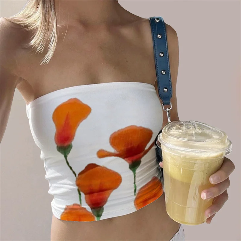 Top de tubo Y2K para mujer, con estampado floral estético, hombros descubiertos, sin tirantes, sin mangas, estilo bandeau, chaleco de los años 2000, ropa de calle para fiesta