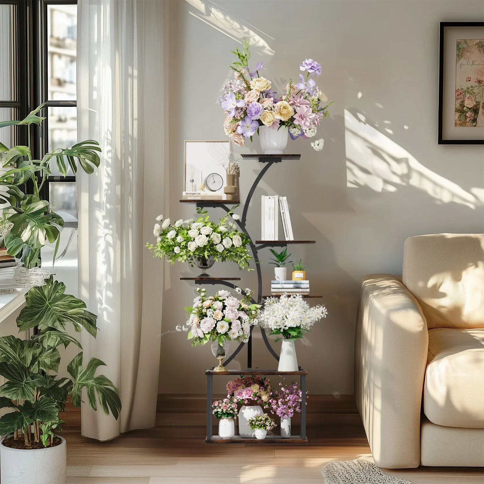 Tree-Shaped Industrial Plant Display Stand Rack Corner Holder Flower Multiple Shelves Rack Organizer