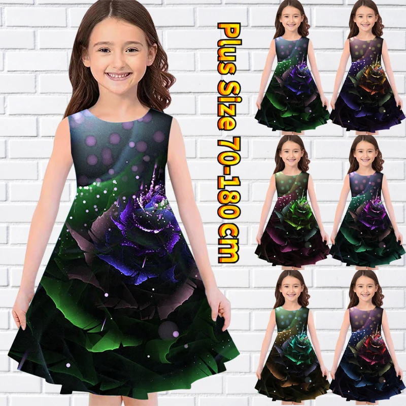 

New Design Printing Knee-length Skirt Everyday Midi Skirt Summer Little Girl Loose Dress Round Neck Sleeveless Princess Dress