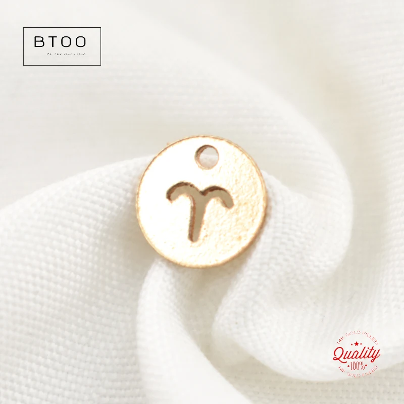 Echter 14K Gold gefüllter 7mm runder Scheibenzwölf Konstellationen Charms Gold Tropfen Anhänger für Schmuckherstellung DIY Schmuckzubehör – Detail 21
