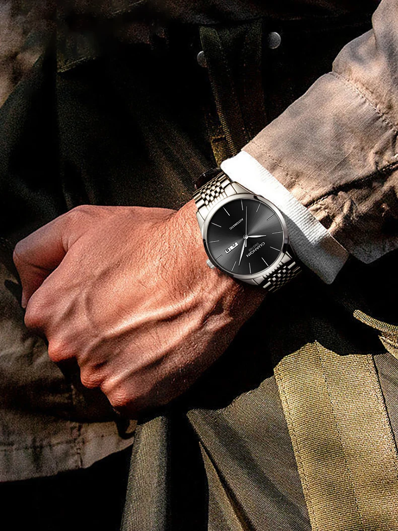 Orologio meccanico da uomo di lusso GUANQIN, movimento autentico, cassa in acciaio inossidabile, doppio calendario, orologi da lavoro e tempo libero, impermeabili fino a 50 m_voghion.com