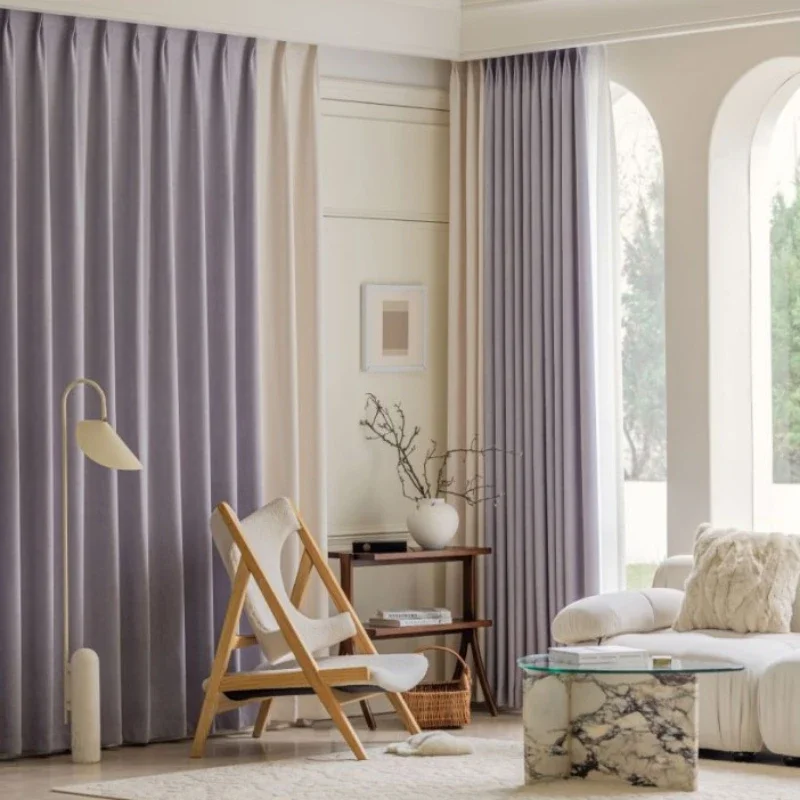 

Chenille Embossed Blackout Curtains for Living Room Bedroom Fairy Lavender Purple Modern Window Curtain Custom Home Cortinas
