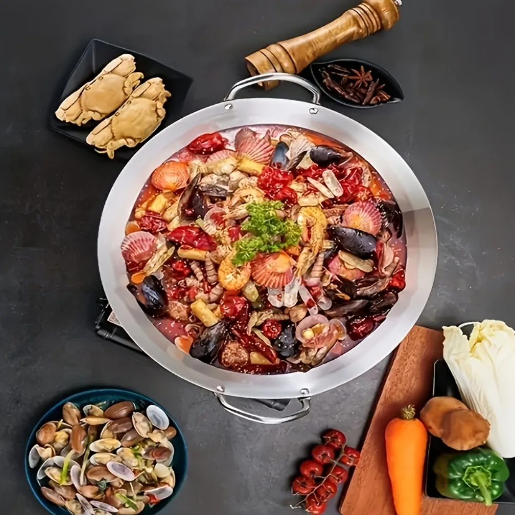 ステンレス 中華鍋 2ハンドル ステンレス製中華鍋 2 つのハンドル付き多機能中華鍋パン錆びや傷に