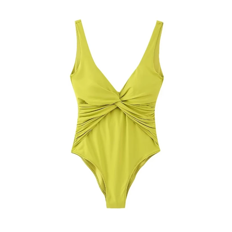 

2023 Summer New Sexy Backless One-piece Bodysuit V-neck pleated One-piece Swimsuit For Women's