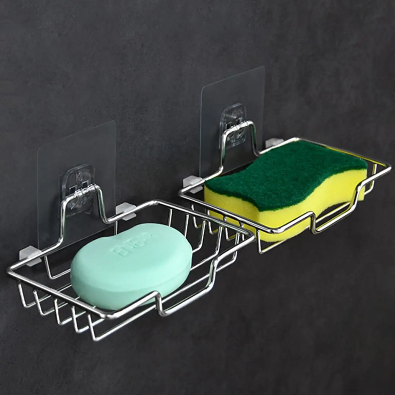 Soap Rack Wall Mounted Holder Net Stainless Steel Sponge Dish Bathroom Kitchen Storage Accessories Shampoo Self Adhesive SW 1PC soap holder,soap dish rack