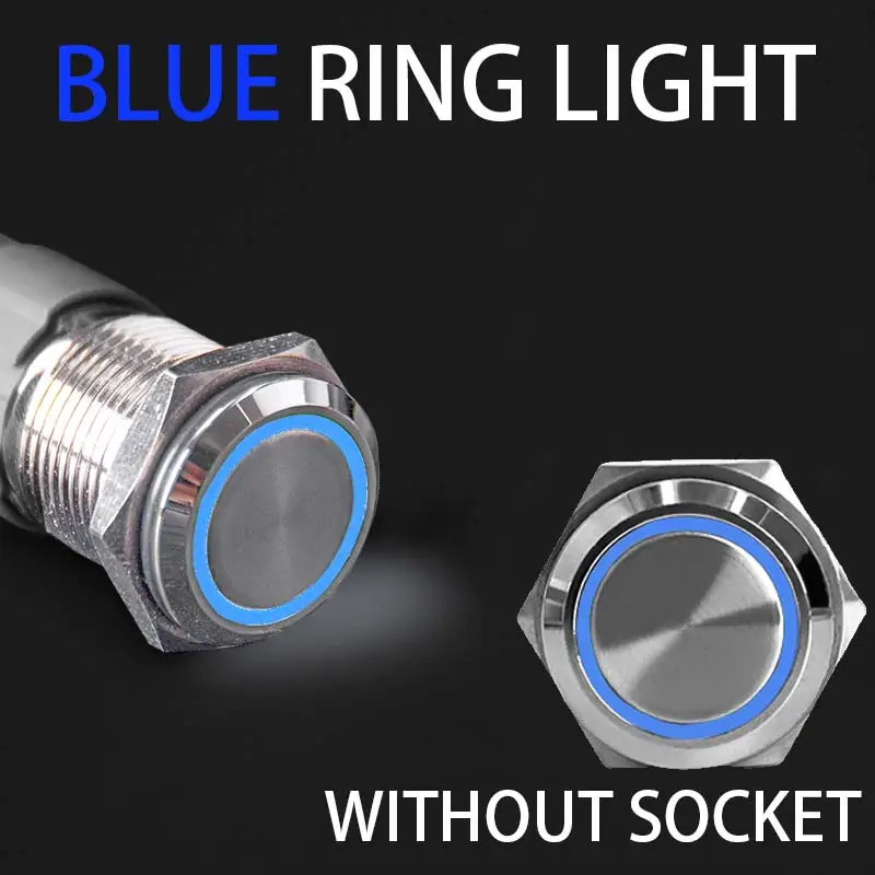 12 16 19 22mm With Wire Waterproof Metal Push Button Switch  LED Ring/Power Light Momentary Latching   5/12/24/220V silver1NO1NC - Image 14