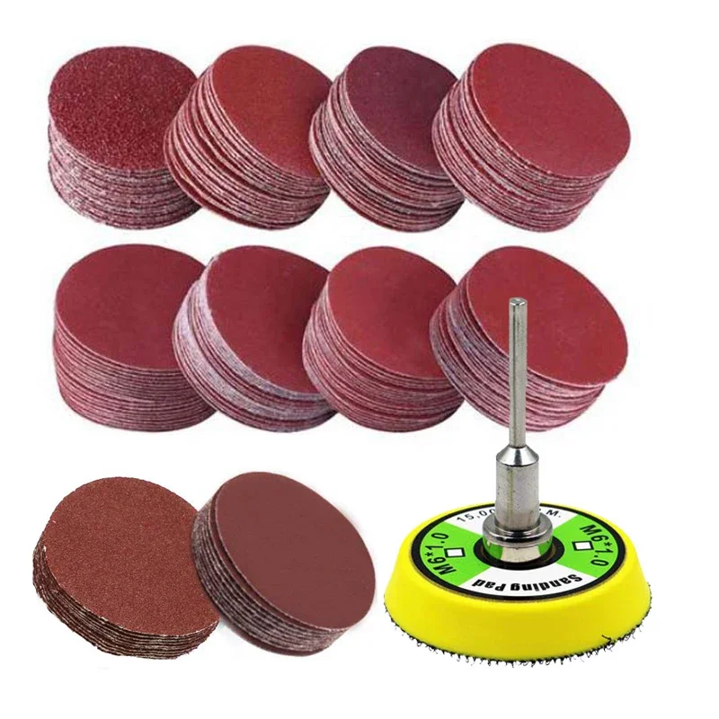 Kit de disques de ponçage de 2 pouces, 50 à 100 pièces, pour perceuse, meuleuse, outils rotatifs avec plaque de support, comprend des papiers de verre de grain 60 à 2000