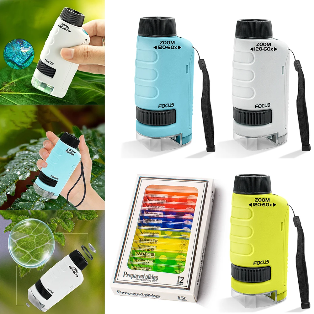 Kids Science Microscope Lab LED Light Battery Powered Handheld Microscope Light Home School Biological Science Educational Toys