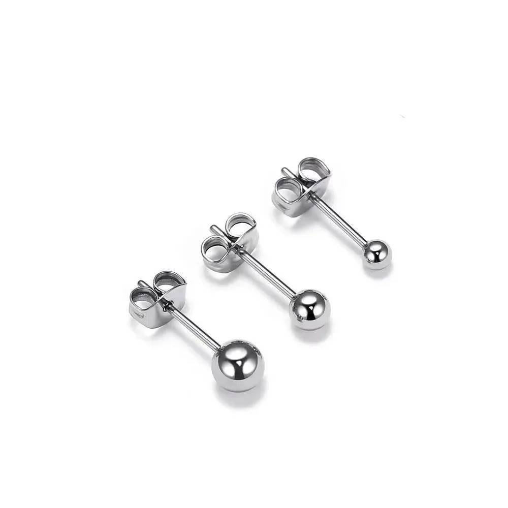 Stainless Steel Round Ball Stud Earrings 3 Pairs for Women Men Classic Style Daily Earring Wear Jewelry Gifts
