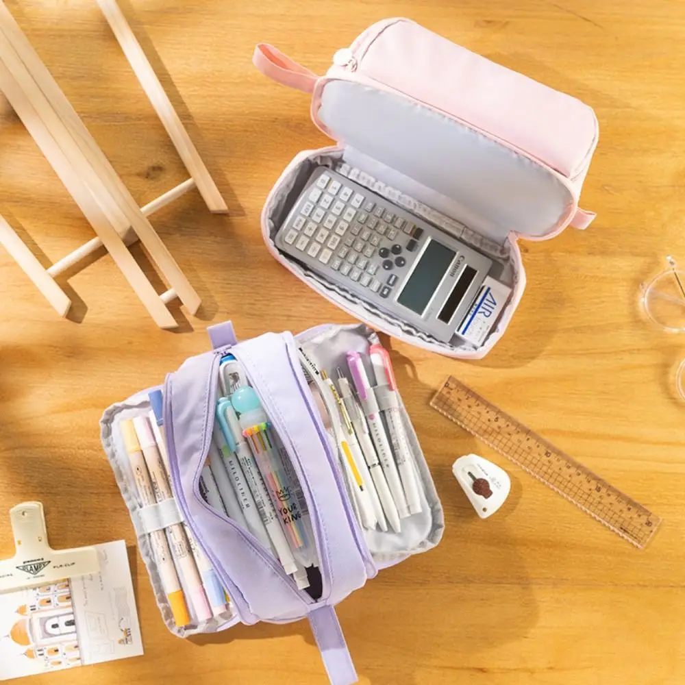 

Large Capacity Large Capacity Pen Bag Simple Bilayer Pencil Case Solid Color Multifunctional Pencil Bag School Supplies