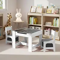 Kids Table and Chair Set, 4 in 1 Wooden Children Activity Table w/Storage, Reversible Deskboard, Blackboard, Detachable Tabletop