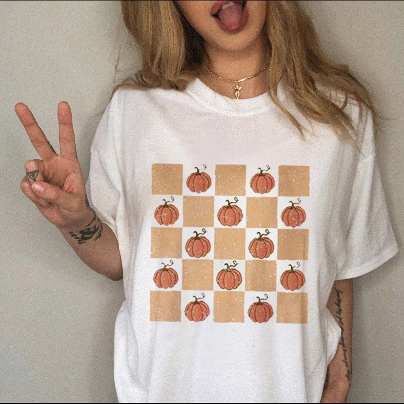 

Harajuku Cartoon Pumpkin Print Fashion Ladies T Shirt Fashion Trend Short Sleeve 90s Casual Style Ladies Graphic T Shirt Clothes