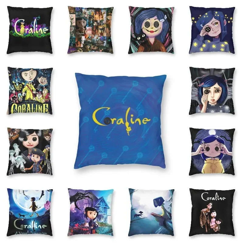 

Coraline Dark Fantasy Movie Square Pillow Cover Decoration Cushions Throw Pillow for Sofa Double-sided Printing